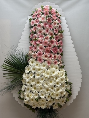 İki Katlı Pembe Beyaz Gerbera Çelenk